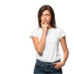 Young woman in casual clothing contemplating sewer system prevention tips for plumbing maintenance.